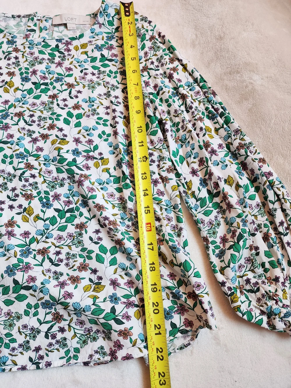 LOFT Puff-Sleeve Peasant Blouse with Colorful Floral Print Lightweight